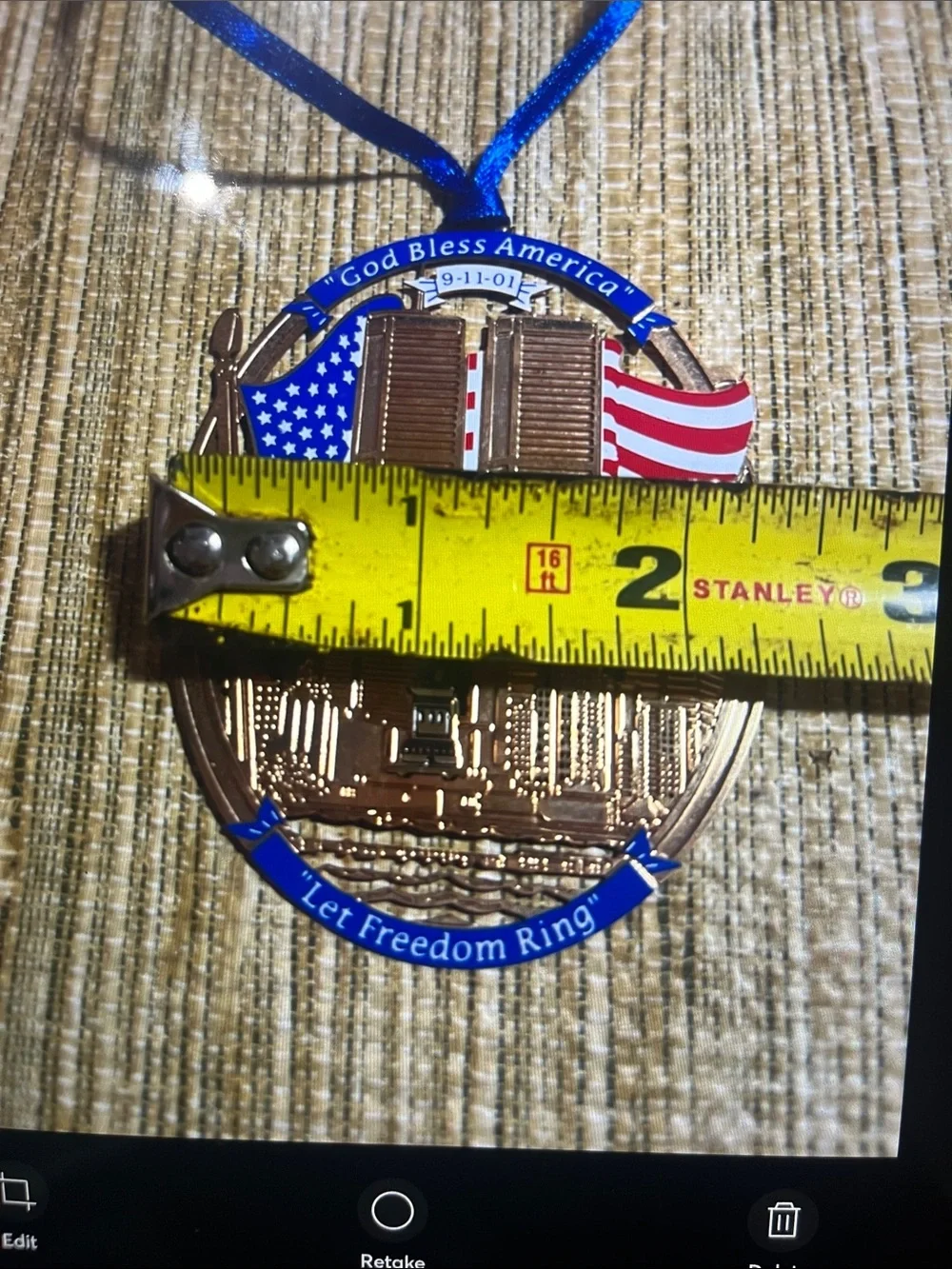 Patriotic 'God Bless America' Let Freedom Ring Ornament with USA Flags